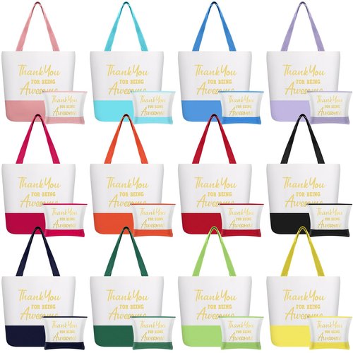 Clysee 24 Pcs Thank You Gifts Bulk for Women Inspirational Teacher Tote Bags Appreciation Canvas Makeup Bags Thank You Being Awesome Bag Christian Gifts for Teacher Nurse Graduation Coworker