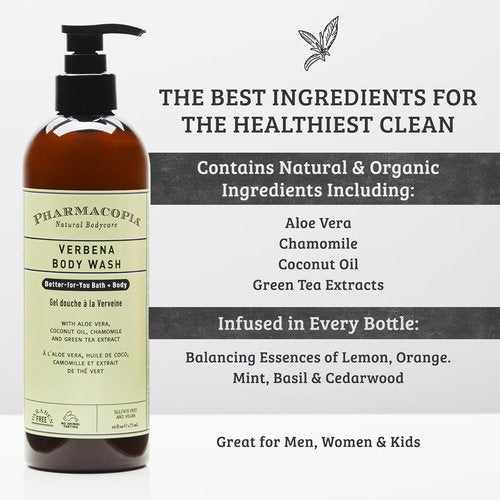 Pharmacopia Verbena Body Wash - Nourishing Natural Shower Gel with Aloe Vera & Coconut Oil | 16 oz