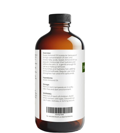 velona Sweet Almond Oil - 16 Fl Oz in Glass Bottle | 100% Pure and Natural Carrier Oil |Cold Pressed | Skin, Hair, Body & Face Moisturizing | Use Today - Enjoy Results…