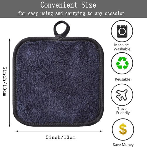 Skiennix Makeup Remover Cloths - Reusable Microfiber Cleansing Pads for Face & Eyes | 5x5 Inch, 6 Pack (Black)