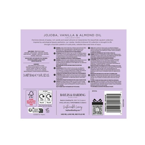 Baylis & Harding Gift Set for Women - Hand Care Pack - Jojoba, Vanilla & Almond Oil, 3-Pack