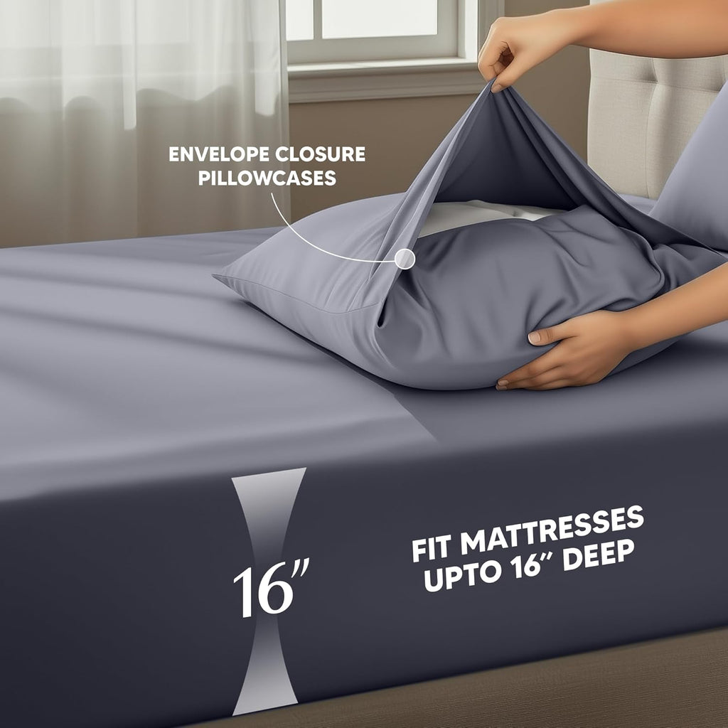 Utopia Bedding Queen Size Sheet Set - Soft, Breathable Microfiber, 4-Piece in Grey | Oeko Tex Certified