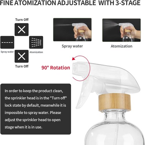 HOMBYS Bamboo Glass Spray Bottles - 17 oz Refillable Clear Containers with Silicone Sleeve Protection | Ideal for Cleaning, Essential Oils, and Misting Plants
