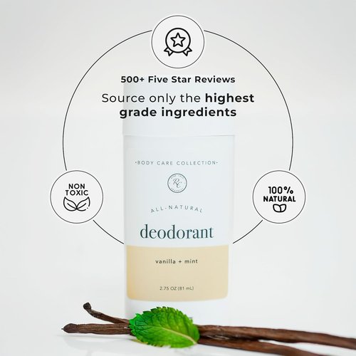 Rowe Casa Organics Vanilla & Mint Natural Deodorant - Paraben-Free, Refreshing Scent, 3 oz