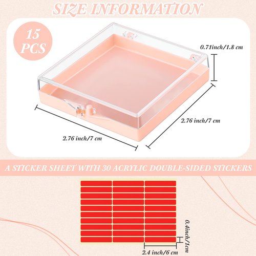 Landhoow 15 Pcs Press on Nail Storage Box with Adhesive Double Sided Tape Acrylic Artificial False Nail Packaging Display Case Organizer for Home Business Salon Supplies (Pink)