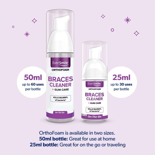 EverSmile OrthoFoam Braces Cleaner — Brushable Foam Whitens Teeth, Eliminates Bacteria, Fights Plaque and Bad Breath – Cleans Under Metal, Ceramic, Clear Brackets and Wires – 50ml (4 Pk)