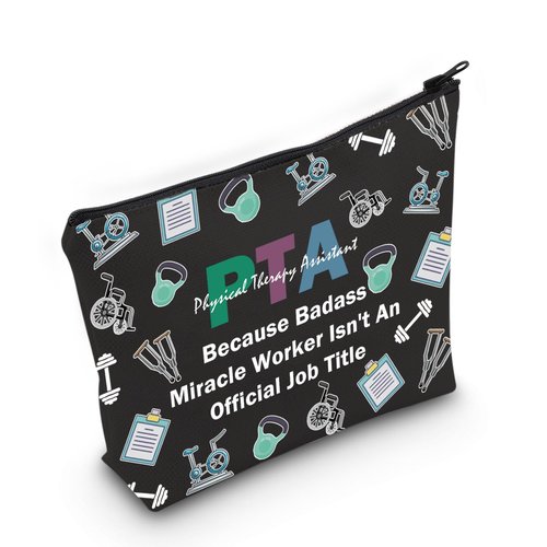 PTA Cosmetic Makeup Bag Physical Therapy Assistant Gift Physical Therapist Appreciation Gift PTA Graduation Gift (PTA Black Bag)