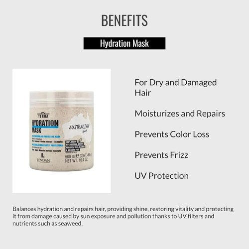 Lendan Hydrating Hair Mask - Terra Hydration Formula - 500 ml for Dry, Damaged Hair - Repairs & Prevents Color Loss
