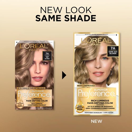 L'Oreal Paris Hair Color - Superior Preference Luminous Fade-Defying Dye, Dark Ash Blonde 7A, 1 Kit
