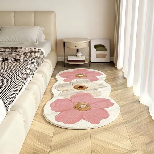 Regine Switzerland Spring Floral Pattern Bedroom Rug - Soft Non-Slip Washable 47.2" x 15.7" Pink Floor Mat