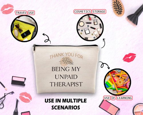 Dwept Funny Gifts for Women Cosmetic Bag, Friendship Gifts, Appreciation Gifts for Best Friends Coworkers Sisters Makeup Bag for Purse, Thank You for Being My Unpaid Therapist Travel Toiletry Bag