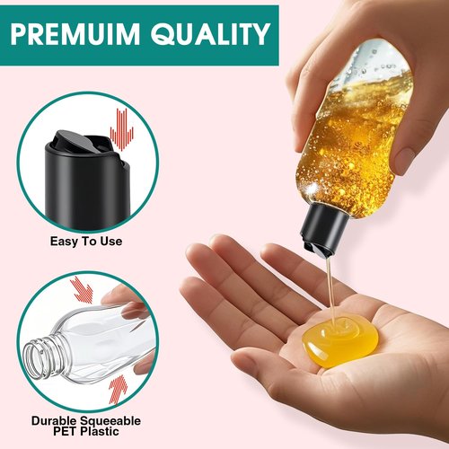 3Pcs 16 oz Clear Plastic Refillable Travel Shampoo and Conditioner Bottles with Black Disc Top Caps，Squeeze Empty Bottles Cosmetic Containers for Lotions, Body Soap Cream