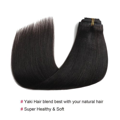 Anrosa Yaki Hair Clip in Yaki Hair Extensions Clip in Human Hair for African American Yaki Straight Clip ins Natural Hair Thick Volume Natural #1B 10 inch 120 Gram