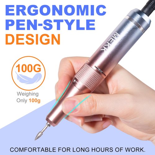 MEKK Nail Drill Kit,35000RPM Electric Nail Drill Professional Electric Nail File with 12PCS Bits,Anti-Shaking Cordless E Filer for Nails with LCD Display,Home & Salon (Orange Blue)