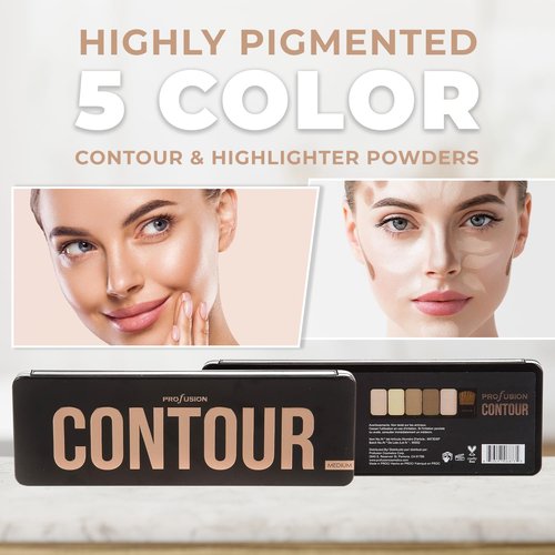 Profusion Cosmetics Contour Palette - 5 Highly Pigmented Shades for Highlighting, Bronzing & Contouring | Travel-Friendly Kit