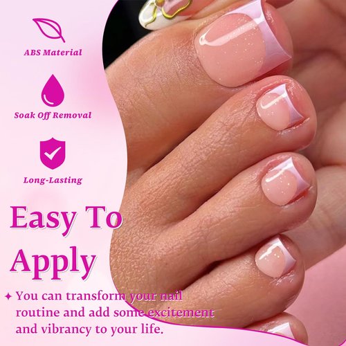168pc Pink French Tip Press on Toenails Women Fake Toe Nails with Tabs, Nude Fake Toenails Press on Nails Toe Acrylic Nail Tips Short Square Glue Toenails Stick Artificial Toe Nails Press ons