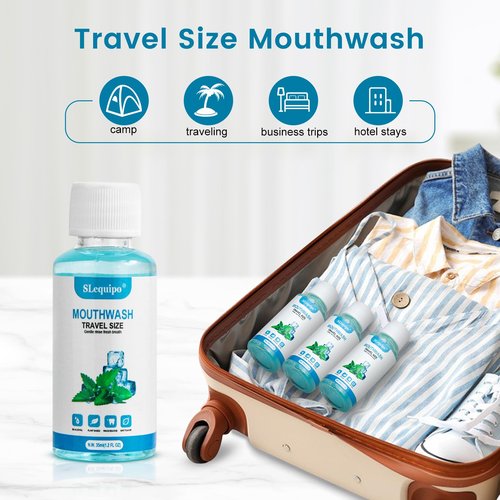 SLequipo 50 pcs Travel Size Mouthwash Bulk Mini Mouthwash, Fresh Mint Portable Mouthwash Individual 1.2oz/35ml Mouthwash Bottles for Travel Toiletry Kits