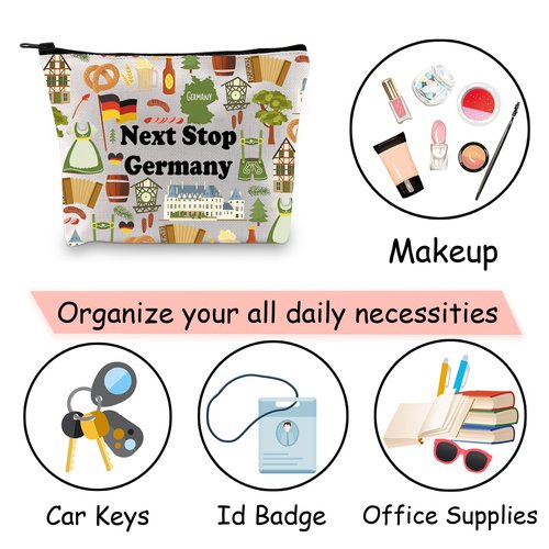 JXGZSO Germany Trip Gift Next Stop Cosmetic Zipper Bag Travel Pouch Vacation Makeup Bag Tourist Gift