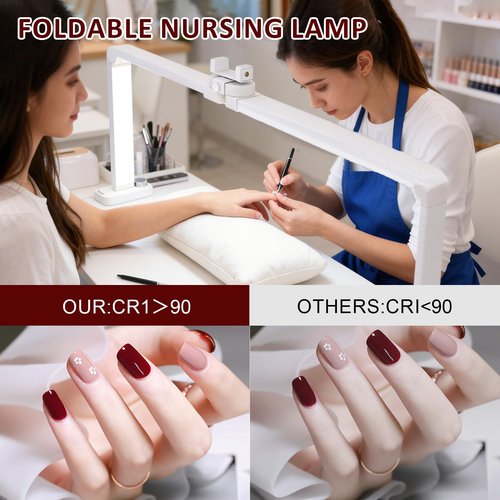 Half Moon Light for Nail Desk, 33 Inch Nail Tech Desk Lamp Stepless Adjustment Lash Lamp for Eyelash Extensions, Manicure, Tattoo Lighting Lamp (Bright White)