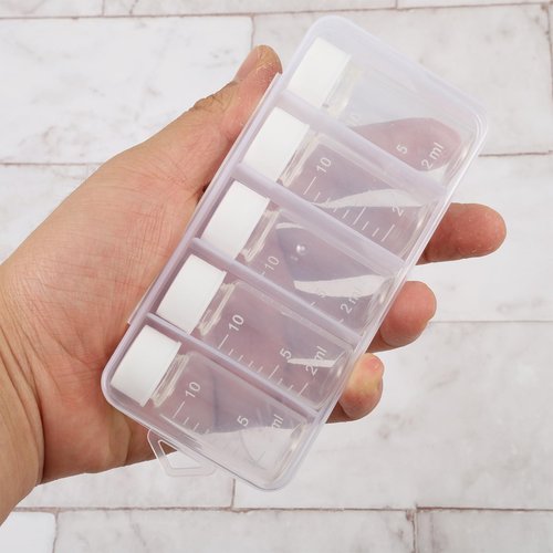 AIHSUMC 5 Pcs Liquid Medicine Travel Container, Scale Glass Liquid Medicine Bottles Travel Size Liquid Medicine Dispenser with Leak-proof Plug Single Dose Medicine Bottles Containers (Clear, 10ml)