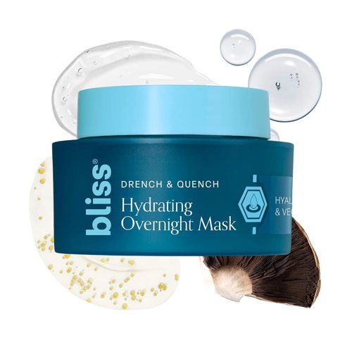 Bliss Drench & Quench Overnight Collagen Mask - Hydrating Face Treatment with Hyaluronic Acid for Glowing Skin