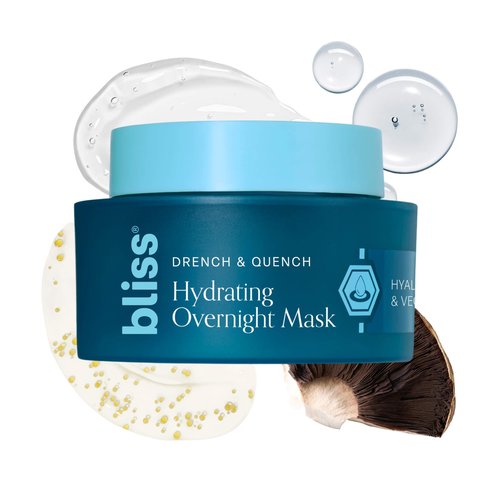 Bliss Drench & Quench Hydrating Overnight Collagen Mask with Hyaluronic Acid - Elasticity & Hydration Face Treatment for Glowing Skin