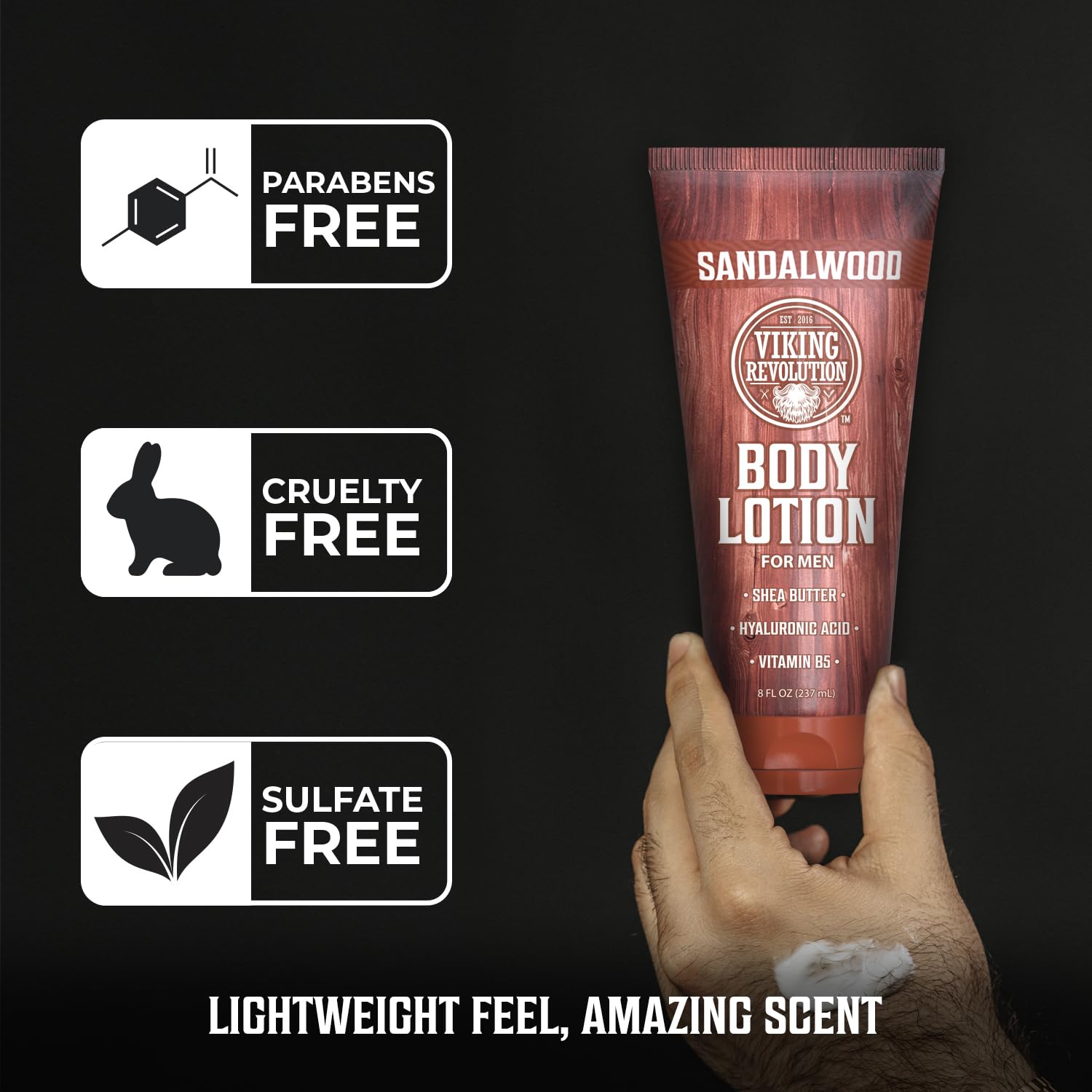 Viking Revolution Sandalwood Body Lotion for Men - Hydrating Lotion with Shea Butter & Vitamin B5 | 8oz