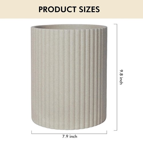 Beige Luxury Stone Bathroom Trash Can - Modern Resin Wastebasket for Offices & Kitchens