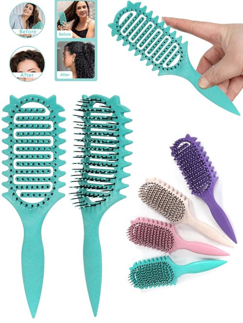 Skiennix Curl Defining Brush - 2025 Vented Detangling Tool for Curly Hair | Less Pulling, Green