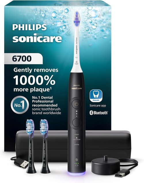 Philips Sonicare 6700 Series Electric Toothbrush - Advanced Sonic Technology, Pressure Sensor, 9 Settings | Black, HX7411/06