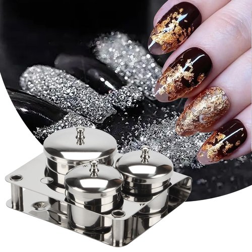 KCGANI 3 Pcs Stainless Steel Nail Art Equipment Cup Bowls, Acrylic Nail Liquid Container Dish Pot Liquid Powder Cup, Mini Nail Powder Holder Container with Lids Nail Art Equipment Tools