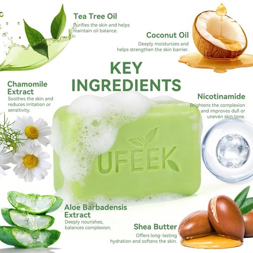 UFEEK Tea Tree Oil Antifungal Soap – Cleansing & Soothing Care for Face & Body, Relieve Itchy Skin, Suitable for Ringworm, Jock Itch & Athlete’s Foot, 7.1 oz