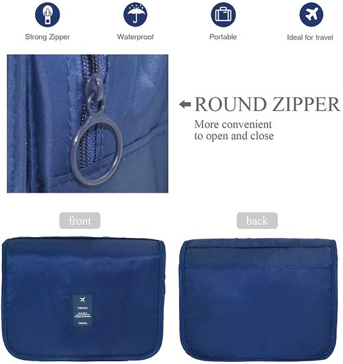 Trawila Travel Hanging Toiletry Bag Cosmetic Bag Makeup Organizers for Men & Women with Sturdy Hook (Dark blue)