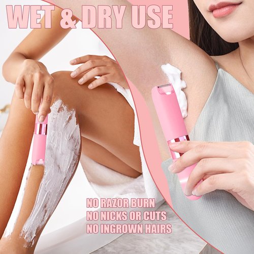 Bikini Trimmer for Women - 2 in 1 Painless Electric Razors for Women, IPX7 Waterproof Rechargeable LED Dual Head Electric Shaver for Lady Bikini Underarm, Body, Leg, Face Hair Remove (Light Pink)