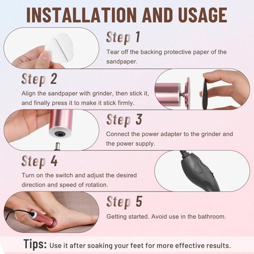 Dermawave Electric Foot File Callus Remover for Feet, Professional Electric Foot Sander Filer Grinder with 60 Sandpaper Discs for Men & Women, Pedicure Tool for Corn Dead Skin Cracked Heel