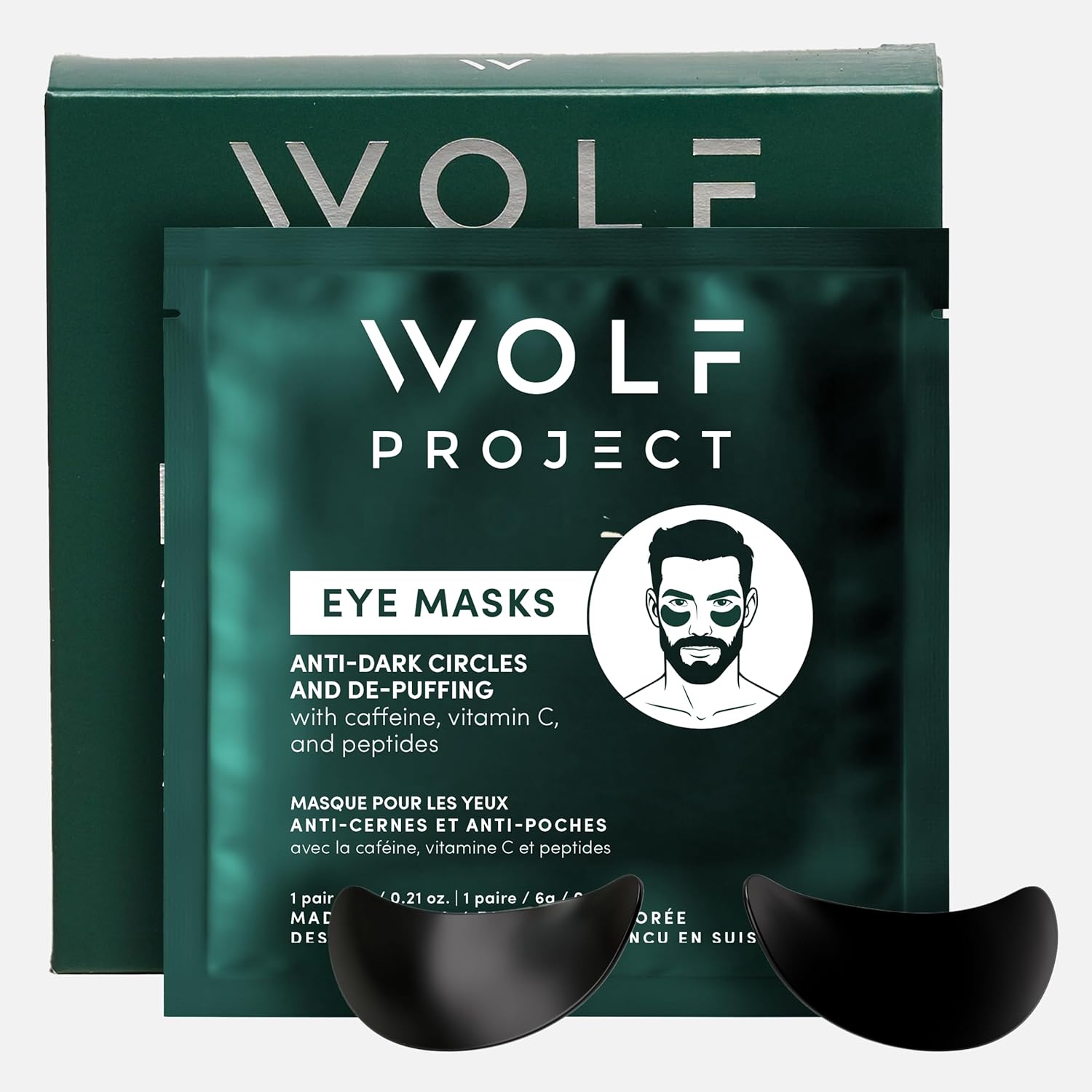 Wolf Project Under Eye Patches - Reduce Dark Circles & Puffiness with Caffeine, Vitamin C & Peptides | 5 Pairs