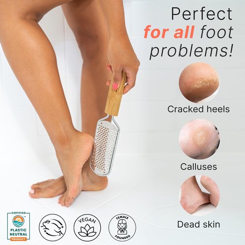 Foot File - Callus Remover Tool for Dead Skin Removal, at Home Pedicure Tools, Foot Rasp Callus Remover Feet and Heels, Smooth Soft Feet Using a Grater & Scraper (Bamboo & Stainless Steel) (1 Pack)
