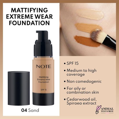 NOTE Mattifying Extreme Wear Liquid Foundation SPF 15 - Full Coverage for Oily & Combination Skin - 1 oz