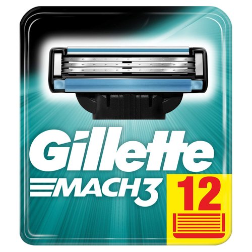 Gillette Mach3 Razor Blades, 12 Replacement Blades for Men's Wet Razors with Triple Blade