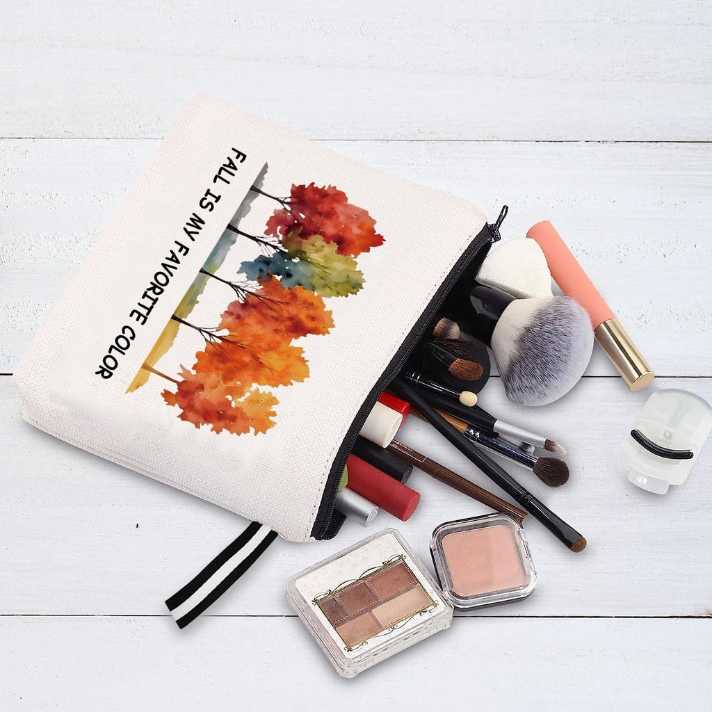WLWLGLUCK Autumn-Inspired Cotton-Linen Portable Cosmetic Bag with Waterproof Surface - Fall is My Favorite Color Autumn Themed Makeup Bag for Her