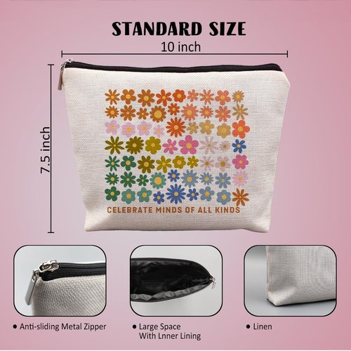 uinwk Celebrate Minds of All Kinds Mental Health Makeup Bags for Women, Neurodiversity Autism Awareness Acceptance Gift, Mental Health Gifts, SPED Special Education Teacher Cosmetic Bags
