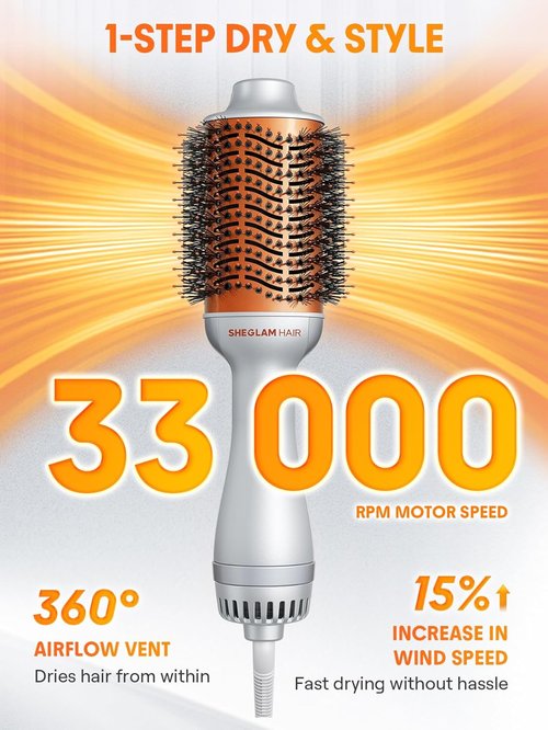 SheGlam 4-in-1 Hot Air Brush - 24K 10-in-1 Shine Hair Oil for Effortless Styling