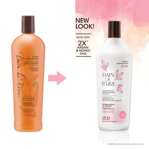 Bain de Terre Strengthening Shampoo & Conditioner Set - Keratin Phyto-Protein for Weak Hair | 13.5 Fl Oz
