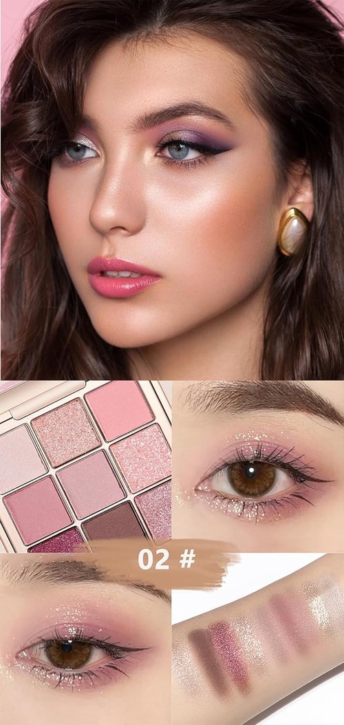 Skiennix 9-Color Eyeshadow Palette - Matte, Shimmer & Glitter | Highly Pigmented, Waterproof Makeup