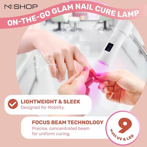 M - GlamCure GO Nail Flash Cure Lamp with Focus Beam Technology, Touch Screen - LED & UV Nail Light - Curing Lamp for Gel Nails, Acrylic, Builder - Portable & Adjustable (Violet)