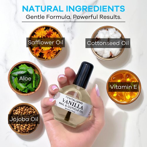 Ellie Chase Moisturizing Cuticle & Nail Care Oil - Vanilla Scented, 2.3 Fl Oz | Jojoba, Aloe & Vitamin E Infusion for Hydration & Strength
