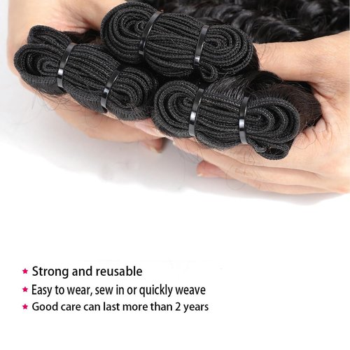 Deep Wave Human Hair Bundles 12 14 16 Inch Deep Curly Bundles Human Hair Double Weft 12A Brazilian Virgin Remy Hair Full and Thick