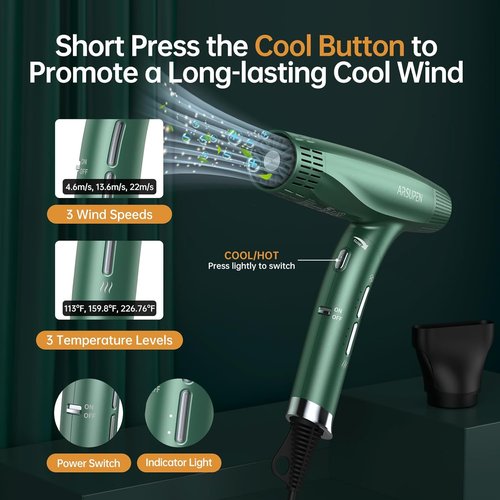Skiennix Compact Negative Ion Hair Dryer - Lightweight, Foldable Design with Diffuser for Fast Drying