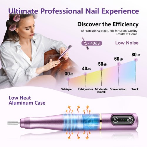 TUOBEO Cordless Nail Drill Electric Nail File Kit, Rechargeable Efile Set, Portable Acrylic Gel Nail Polish Remover Machine, Pedicure Manicure Tool, 11 Bits, 56 Sanding Bands, Salon Home, Purple