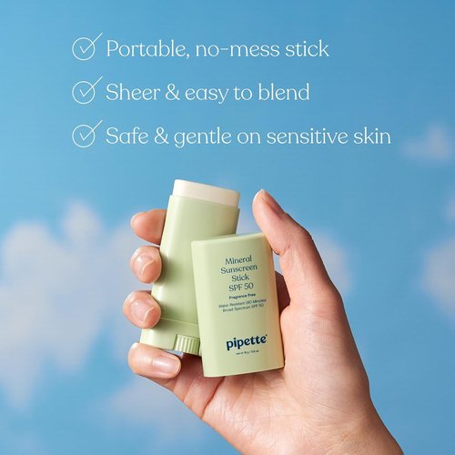 Pipette Baby Mineral Sunscreen Stick SPF 50 - Water-Resistant Zinc Oxide Formula | 0.6 oz Travel Size
